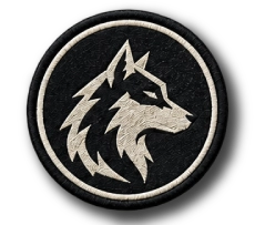 Round embroidered wolf tactical patch with black and white design